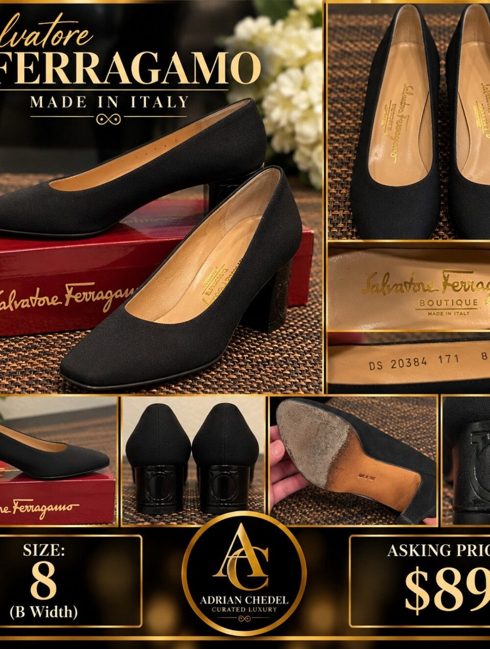 Salvatore Ferragamo Black Suede Pump with Classic Heel